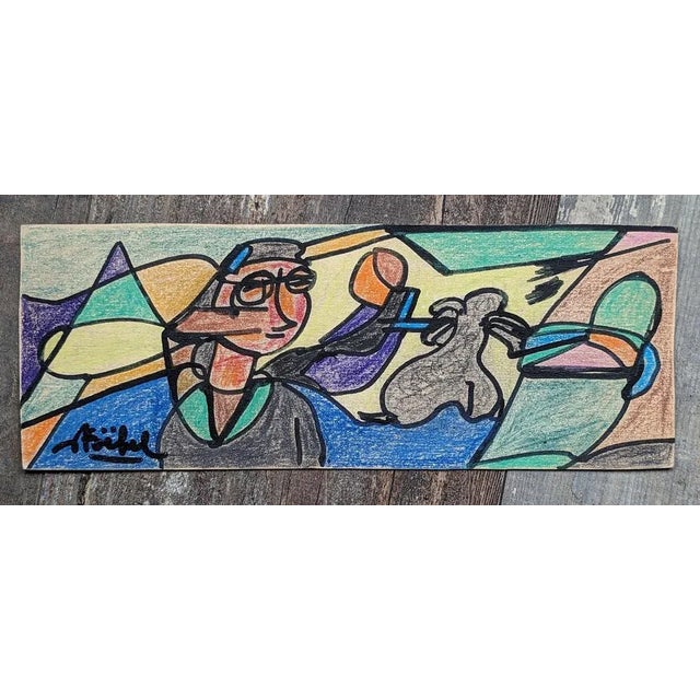 Edgar Stobel - Figures in a landscape, mixed media on board 28 x 12 cm In excellent condition This piece has an...