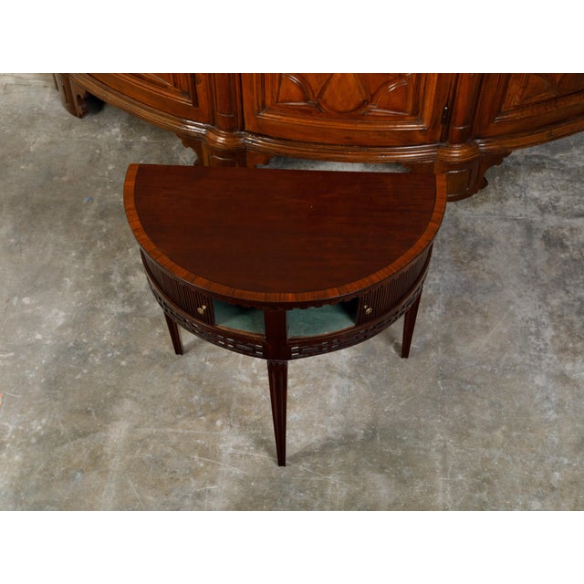 English Mahogany 19th Century Demi-Lune Console Table with Tambour Sliding Doors For Sale - Image 11 of 12