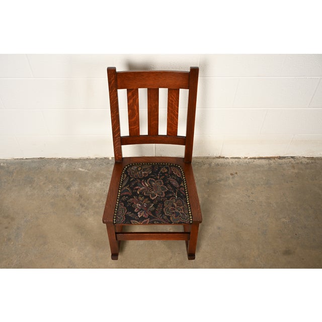 Early 20th Century Stickley Brothers Antique Mission Oak Arts & Crafts Sewing Rocking Chair, Circa 1900 For Sale - Image 5 of 11