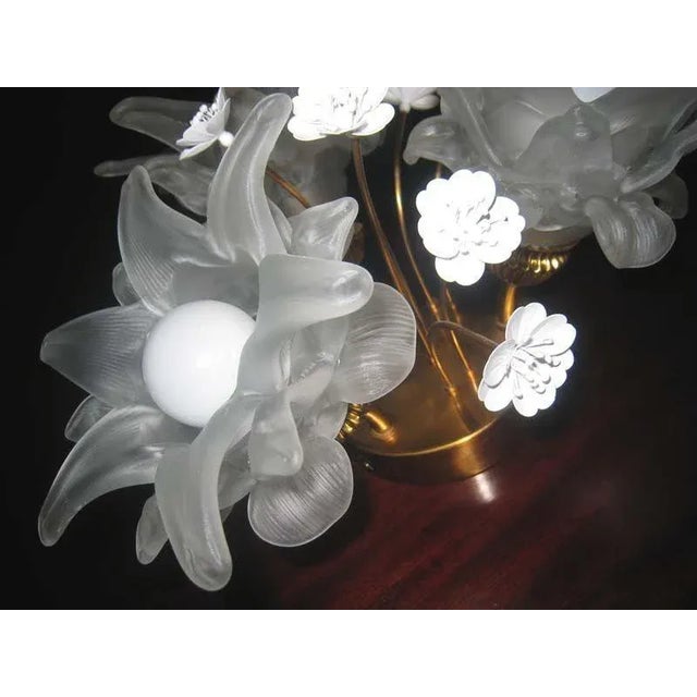 Mid-Century Modern Vintage Glass & Brass Flower Sconces, Set of 2 For Sale - Image 3 of 7
