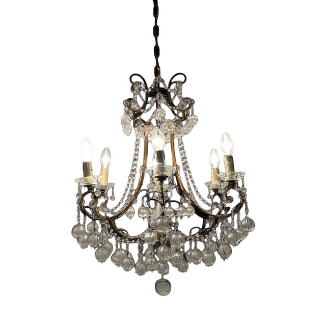 Florentine Gilded Macaroni Murano Glass Chandelier, 1950s For Sale
