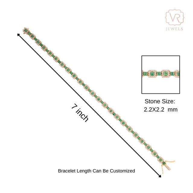 3.12 Carat Zambian Emerald Early 20th Diamond Bracelet by VRJewels in 14k Gold For Sale - Image 9 of 14