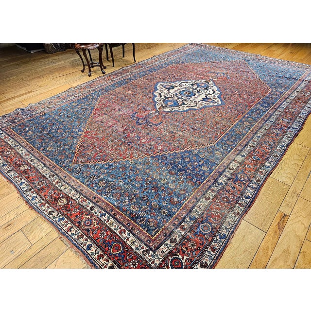 Textile Vintage Oversized Bidjar Rug, Hand-Knotted Wool, Geometric Pattern, Blue & Red,10x15 For Sale - Image 7 of 16