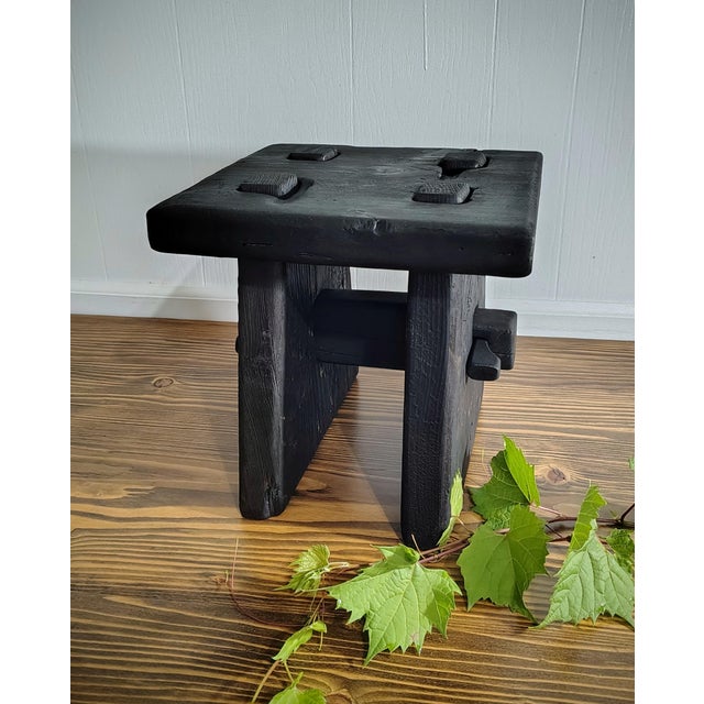 Yakisugi -Shou Sugi Ban Charred Barnwood Stool, Reclaimed Accent Table, Wabi Sabi Plant Stand For Sale - Image 10 of 13