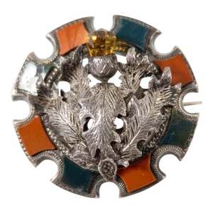Early 20th Century Scottish Sterling Silver Brooch Pin With Citrine and Jasper