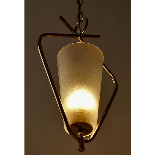 Mid-Century Brass Pendant Lamp with Textured Glass Shade by R. Nikoll, Austria, 1958 For Sale - Image 11 of 14