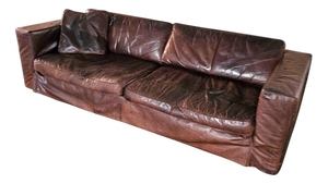 Large Loose Cover Brown Leather Lounge Sofa, 1970s