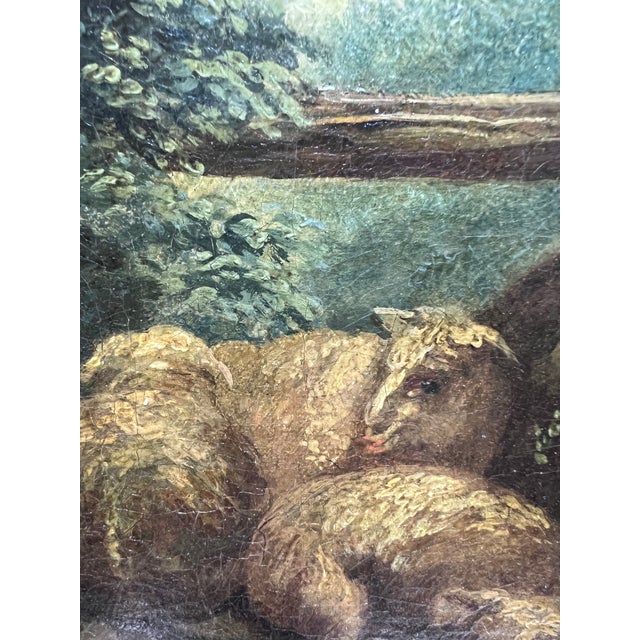 Wood Antique Oil Painting Romantic Pastoral Scene 19th Century French Classical Art For Sale - Image 7 of 12