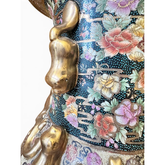 Vintage 36" Chinese "Royal Satsuma" Style Palace Floor Vase With Stand For Sale - Image 4 of 10
