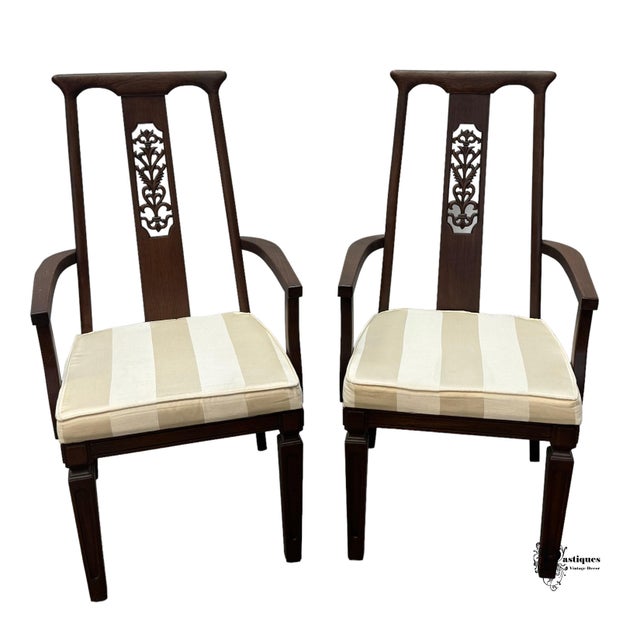 Vintage Pair of Mid Century Modern Style Accent / Dining Arm Chairs featuring High Quality Mahogany Construction,...