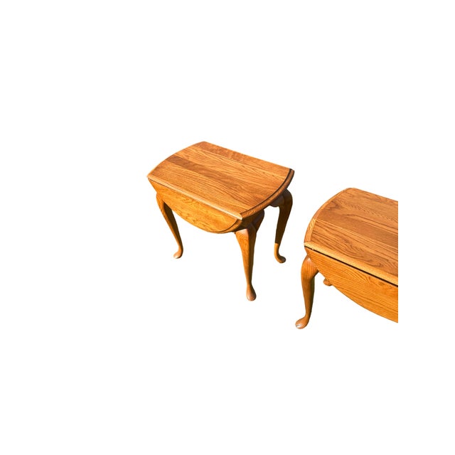 Late 20th Century Pair of Drop-Leaf Queen Anne Solid Oak End Tables For Sale - Image 6 of 7