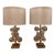 Mid Century Modern Glass and Brass Bubble Lamps With Double Drum Shades For Sale