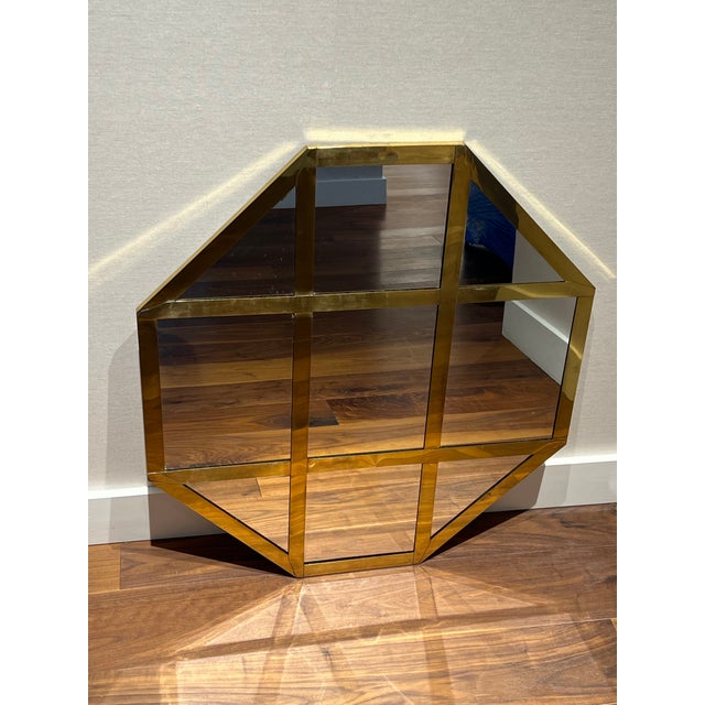 Vintage 1970’s Brass Mid Century Modern Octagonal Oversized Wall Mirror