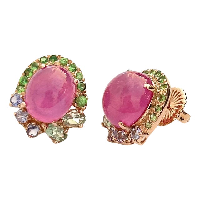 Bochic “Flamenco” Ruby & Multi gem Clip On Earrings Set 18K Gold&Silver For Sale