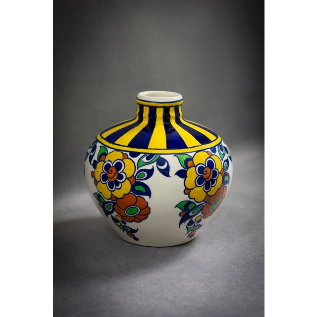 1920s Art Deco Spinning Top Vase in Polychrome Glazed Earthenware by Charles Catteau for Boch Frères Kéramis, 1920s For Sale - Image 5 of 11