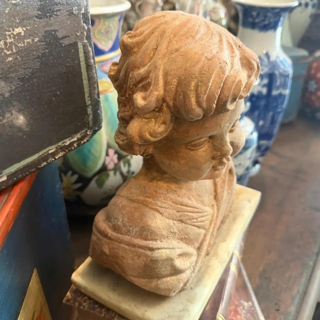 1930s Mixed Stone Sicilian Sculpture of a Putto on a Marble Base For Sale - Image 10 of 15