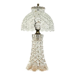 1950s–1960s Cut Crystal Boudoir Table Lamp With Matching Glass Shade For Sale