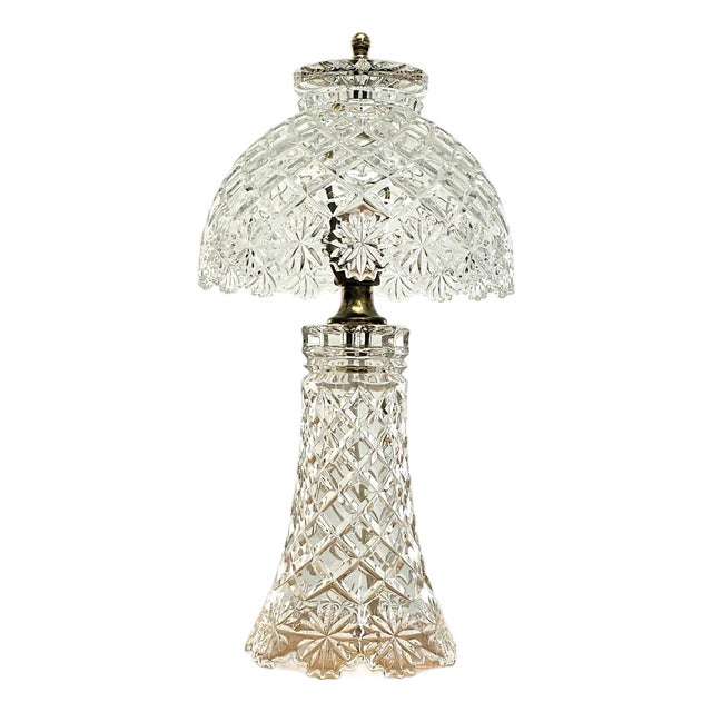 1950s–1960s Cut Crystal Boudoir Table Lamp With Matching Glass Shade For Sale
