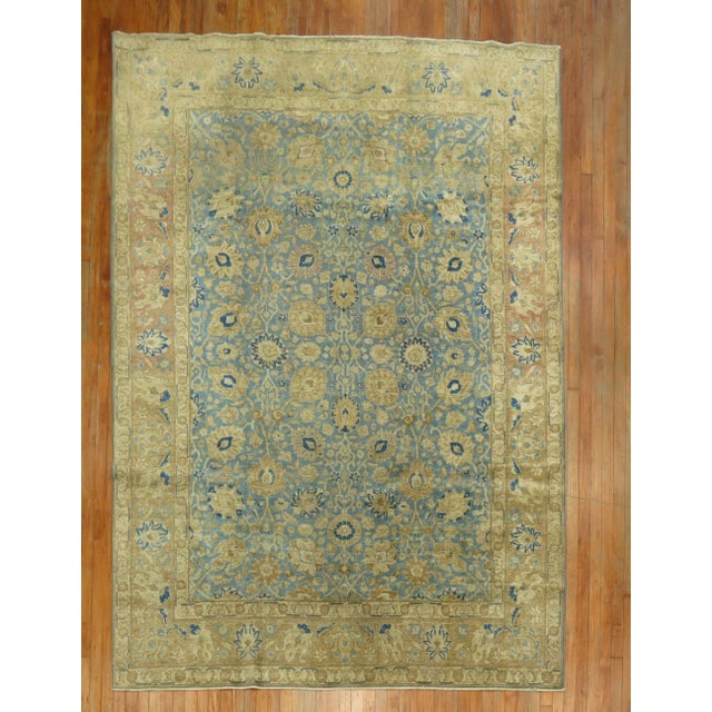 Antique Zabihi Collection Persian Tabriz Blue Soft Brown Rug - 7'3" x 9'10" For Sale - Image 4 of 11