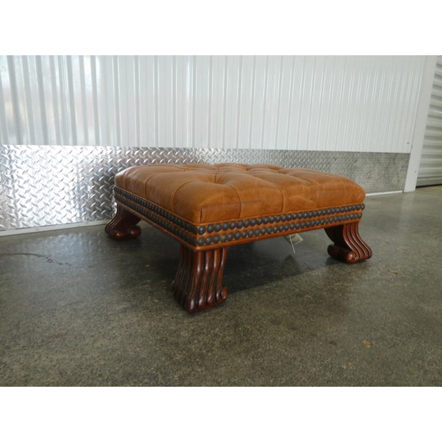 Rococo Kravet Furniture Tufted Leather Hassock / Stool For Sale - Image 3 of 13