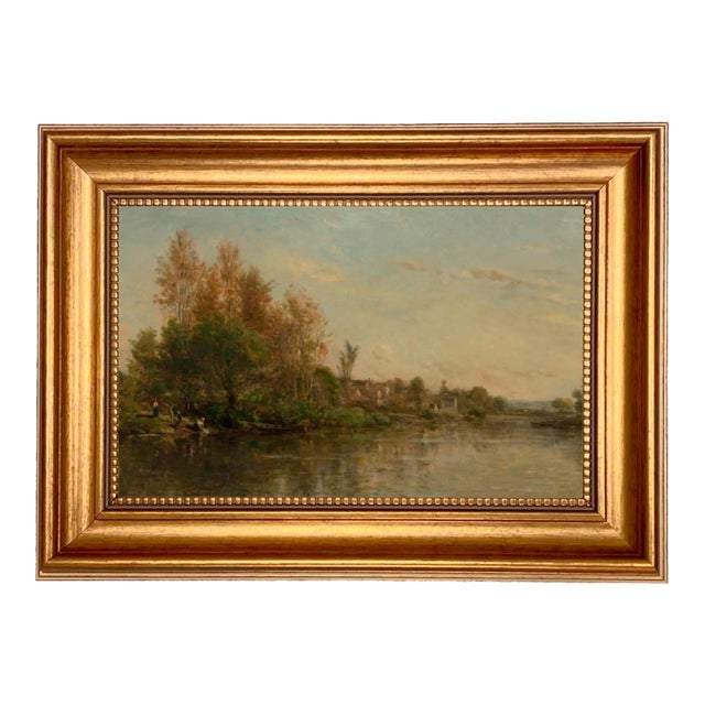 "On the Banks of the River" Contemporary Landscape Reproduction Print on Canvas, Framed 10.5x14.5 For Sale