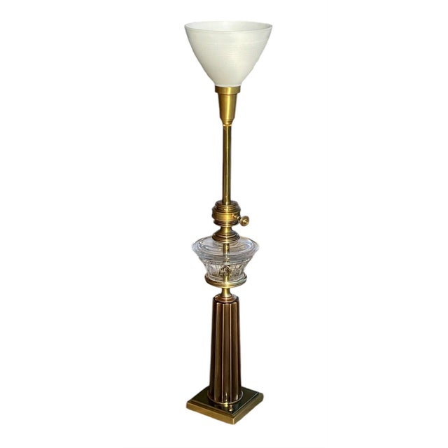 Mid-Century Modern 1950s Mid-Century Modern Stiffel Brass & Glass Oil Reservoir Table Lamp For Sale - Image 3 of 8