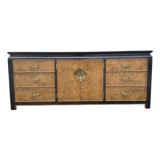 Vintage Chinoiserie Black and Burlwood Dresser by Centruy Furniture For Sale