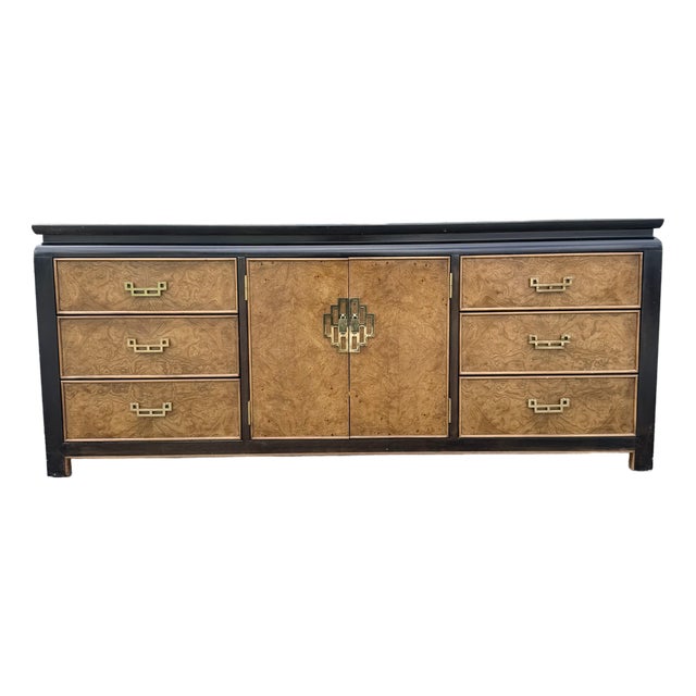 Vintage Chinoiserie Black and Burlwood Dresser by Centruy Furniture For Sale