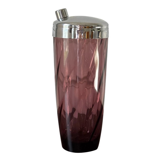 Mid 20th Century Amethyst Glass Cocktail Shaker With Chrome Lid For Sale