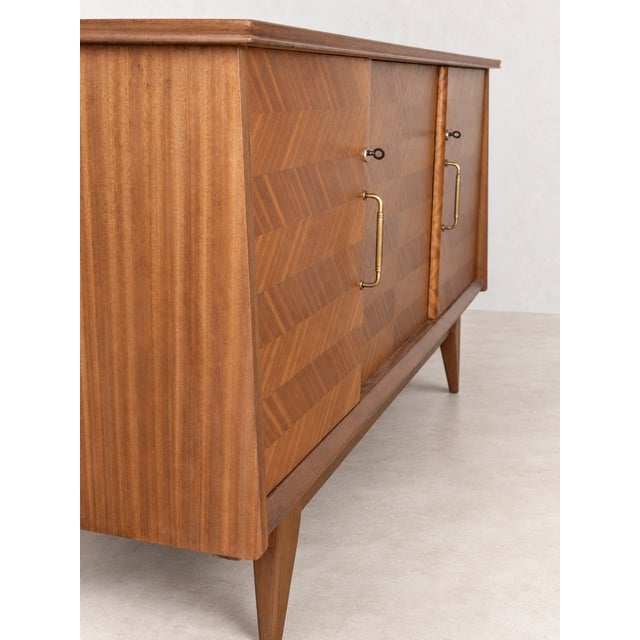 Tan Vintage Teak Herringbone Sideboard, 1950s For Sale - Image 8 of 14