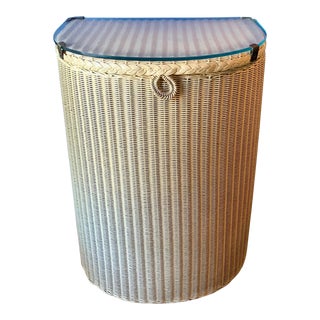 Vintage Lloyd Loom Wicker Bin With Glass Top For Sale