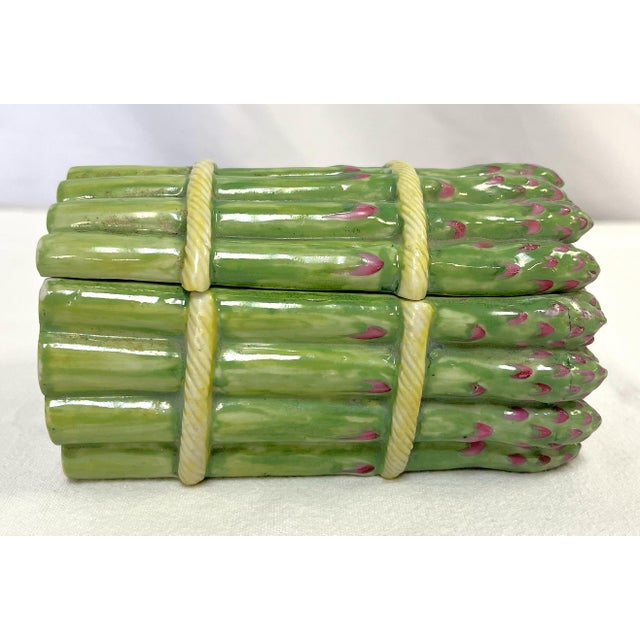 Ceramic Vintage Majolica Style Porcelain Trinket Box "Asparagus Wrapped With Rope" For Sale - Image 7 of 12