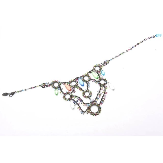 Black Erickson Beamon Swarovski Turquoise & Green Crystals Tiered Collar Bib Necklace For Sale - Image 8 of 10