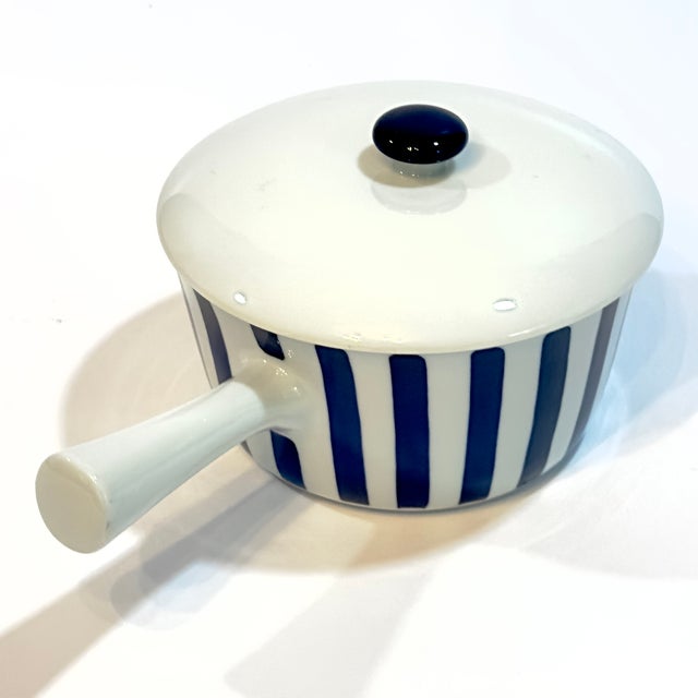 Vintage Danish Blue & White Striped Pot With Lid by Axel Brüel for Lyngby Porcelain For Sale In Miami - Image 6 of 13