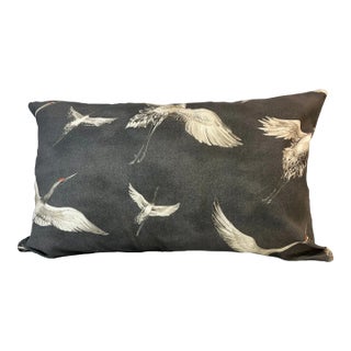 Large Bolster Pillow Decorated in a Modern & Sophisticated Heron Bird Print on a Graphite Gray Background - Made in U K For Sale