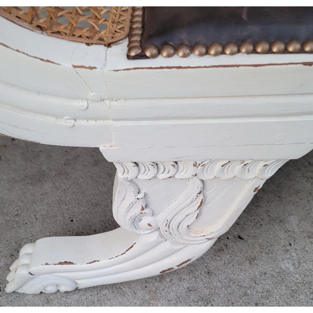 Painted Antique Anglo-Indian Colonial Caned Leather Seat Settees -- a Pair For Sale - Image 4 of 13