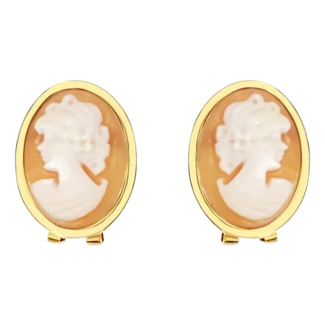 Vintage Pink Cameo Earrings 14k Yellow Gold, 2 Pieces For Sale