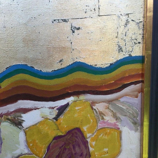Zinke Peter, Rainbow Gold Foil Lemon Wreath with Purple Vulva, 1970s, Oil on Canvas For Sale - Image 10 of 13