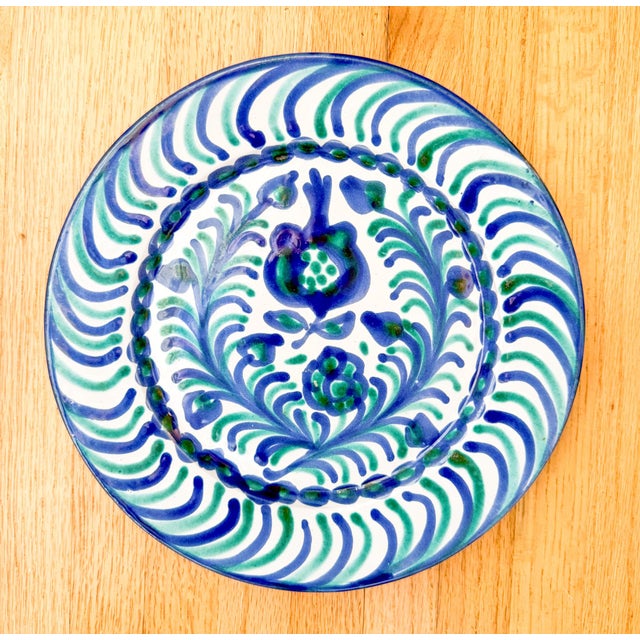 Vintage Granada Spanish Fajalauza Blue/Green Pomegranate Plate For Sale - Image 4 of 4