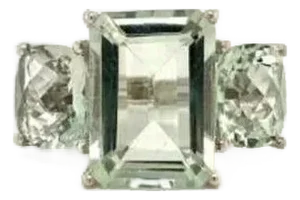 Natural Faceted Green Amethyst Three Stone Ring- Size 7