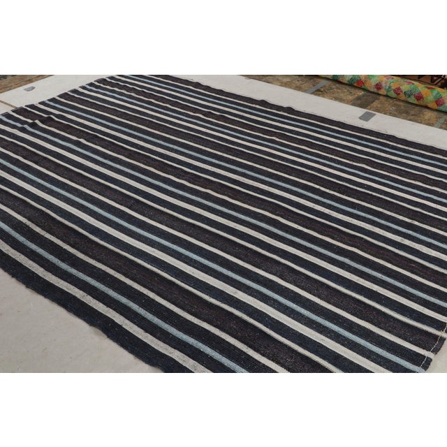 Contemporary Vintage Geometric Beige Brown and Blue Wool Kilim Rug For Sale - Image 3 of 8