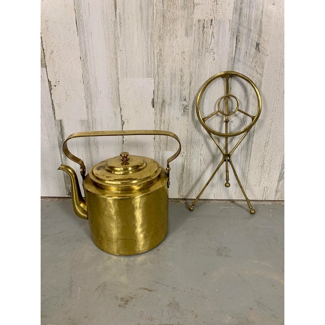 Antique Dutch Brass Coffee Pot and Trivet For Sale - Image 10 of 13