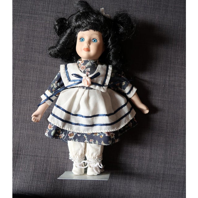 Elegant Vintage Porcelain Doll, Blue and White Beauty From the 20th Century For Sale - Image 9 of 9