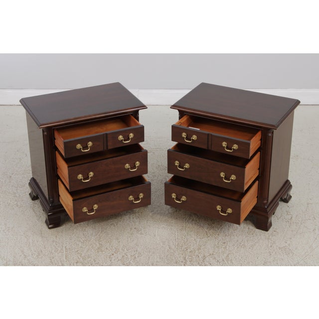 1980s Pair of Stickley Cherry 3 Drawer Nightstands For Sale - Image 5 of 14