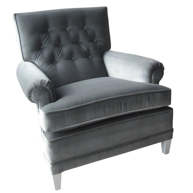 Large Grey Velvet Lounge Chair Chairish