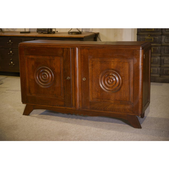 Brown Oak Sideboard in the style of Charles Dudouyt, 1950s For Sale - Image 8 of 9