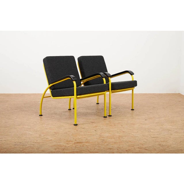 Yellow Tubular Steel Armchairs with Black Bakelite Armrests and Feet and Kvadrat Upholstery from Embru, 1934, Set of 2 For Sale - Image 4 of 12