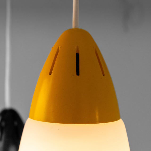 Italian Modern Three-Light Pendant Light in Opaline Glass and Iron, 1970s For Sale - Image 10 of 13