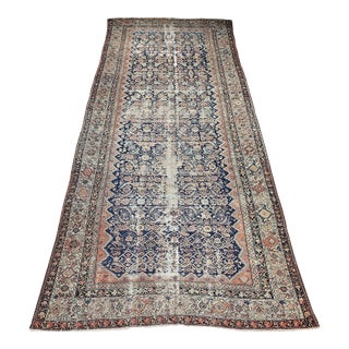 19th Century Persian Malayer Gallery Rug, Hand-Knotted Allover Geometric Pattern, Blue & Ivory, 7’ X 15’ For Sale