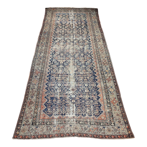 19th Century Persian Malayer Gallery Rug in Allover Geometric Pattern in Royal Blue, Ivory